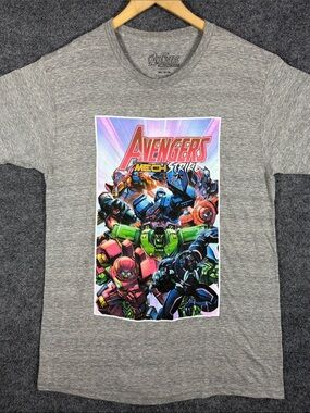 Marvel Avengers Mech Strike Men's Medium Gray Graphic T-Shirt Superhero Tee